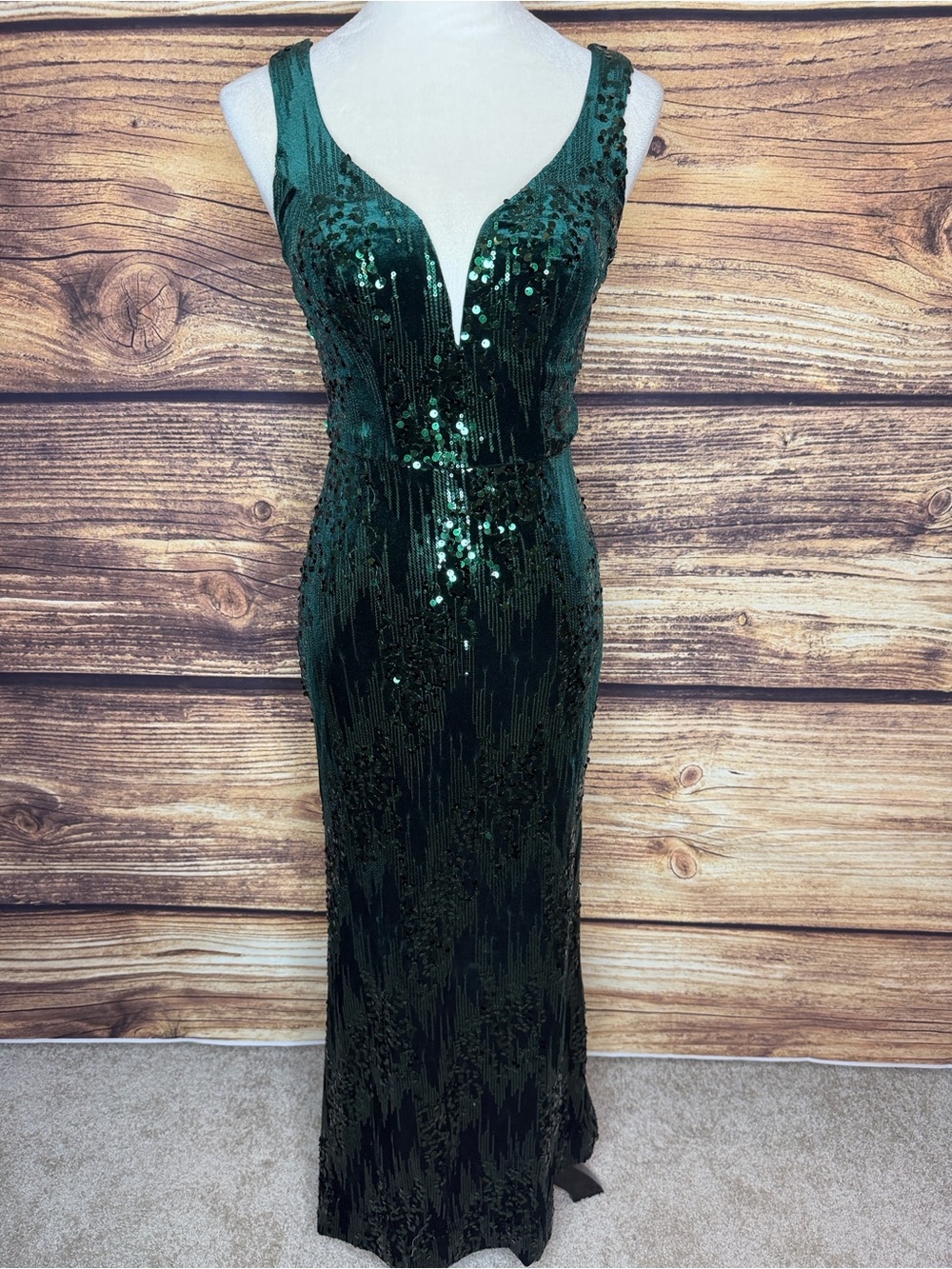 B Darlin Emerald Sequin V-Neck Maxi Dress